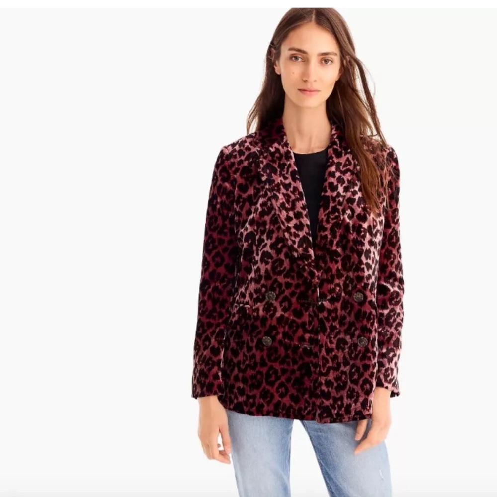 J. Crew Velvet Pink Leopard Double Breasted Blazer NWT